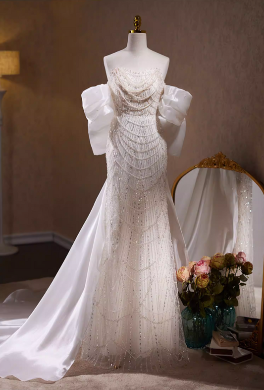 Stunning Strapless Mermaid Bridal Gowns Beading Sequins Wedding Dress AP5780