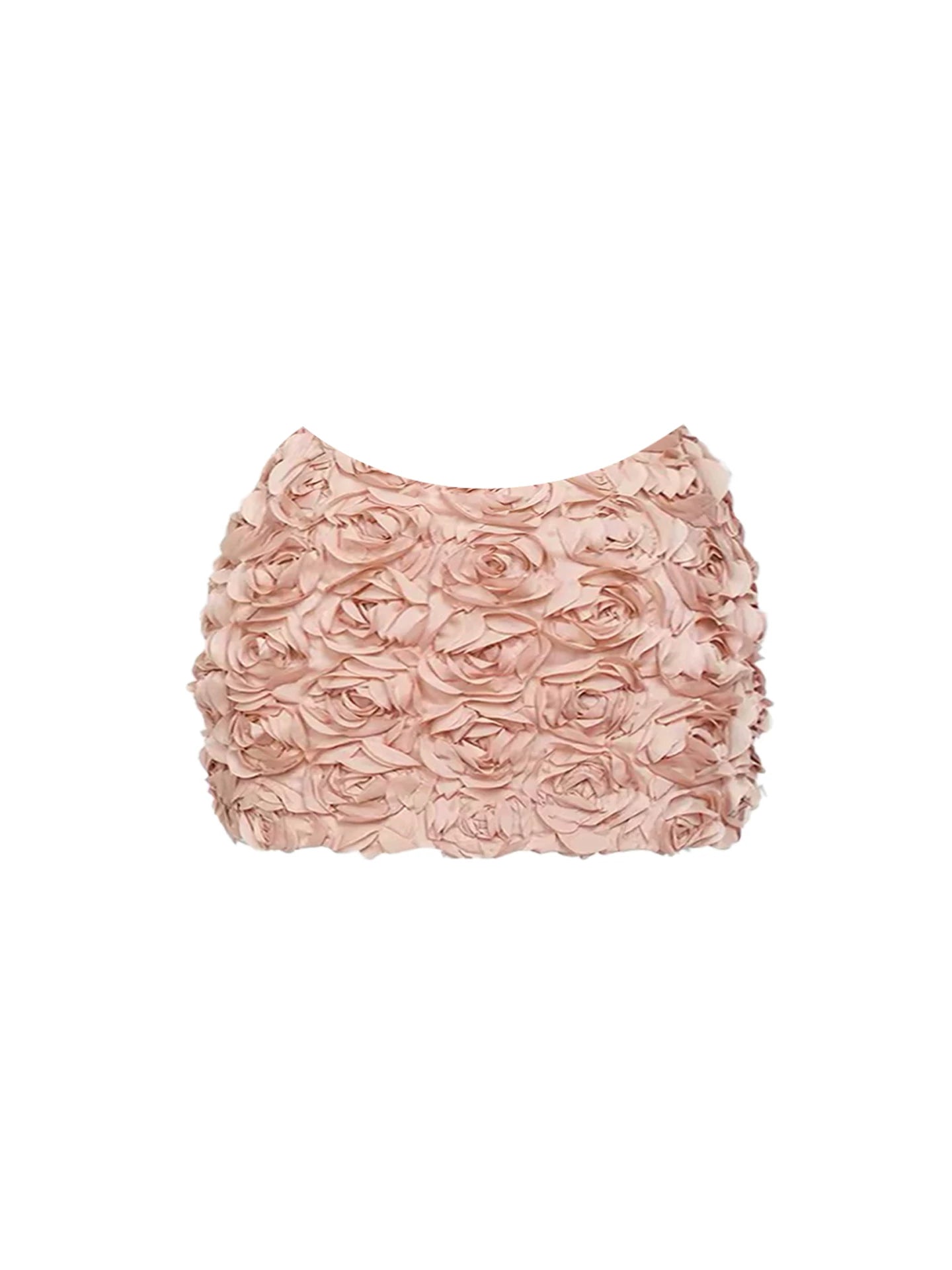 Minimalist Fitted Top Fluffy Floral Bottom 2-Piece Mini Skirt Charming Blush Pink Strapless Corset 3D Rose Bodycon Short Dress AP5786