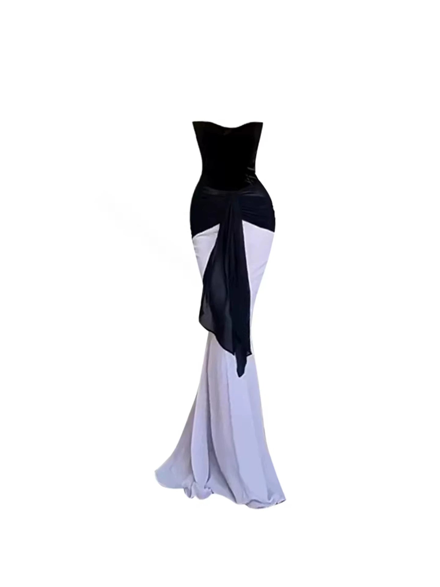 Vogue Black & Purple Strapless Mermaid Maxi Dress Charming Draped Sash Waist Floor-Length Long Dress AP5800