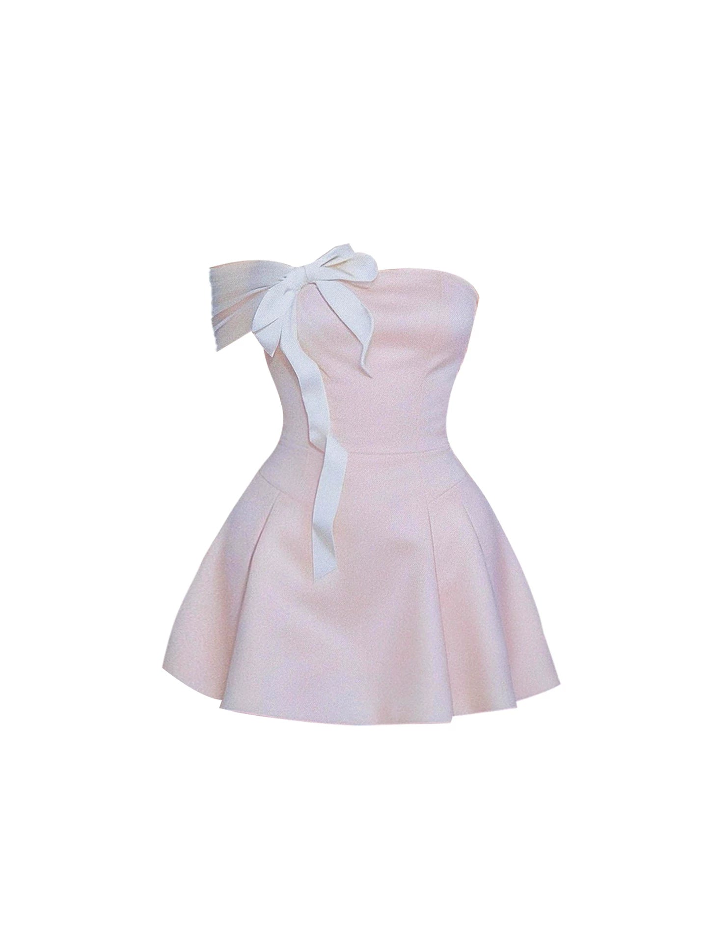 Dainty A-Line Blush Pink One Shoulder Mini Skirt Fashion Large White Bow Accent Flared Short Dress AP5835