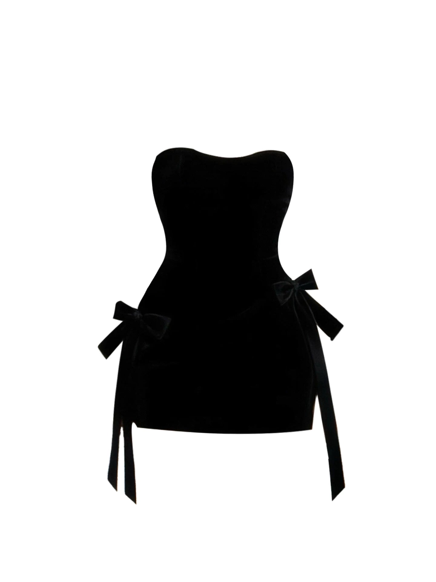 Romantic Dual Bow Accents Slim Mini Skirt Simple Black Strapless Bodycon Short Dress AP5836