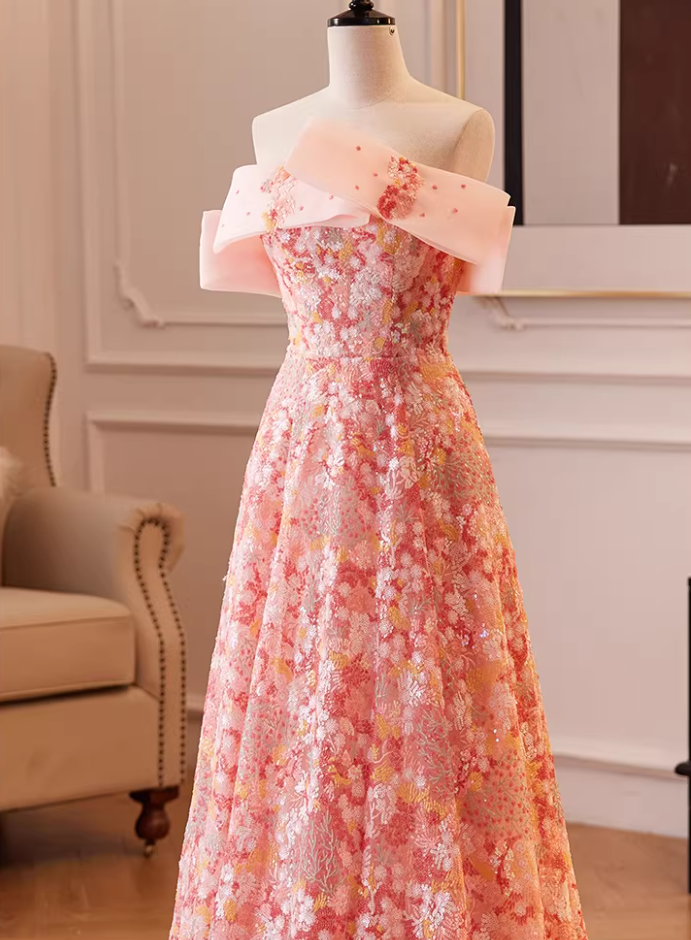Dreamy Strapless A-Line Sweet 16th Gowns Floral Sequins Prom Dress AP5850