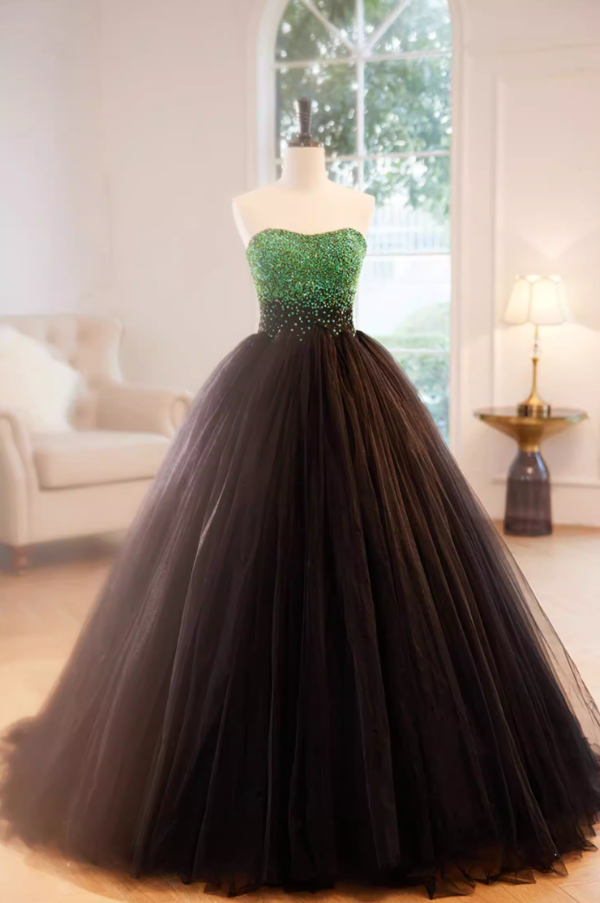 Alluring Strapless A-Line Sweet 16th Gowns Sequins Tulle Prom Dress AP5853