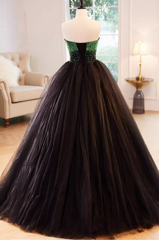 Alluring Strapless A-Line Sweet 16th Gowns Sequins Tulle Prom Dress AP5853