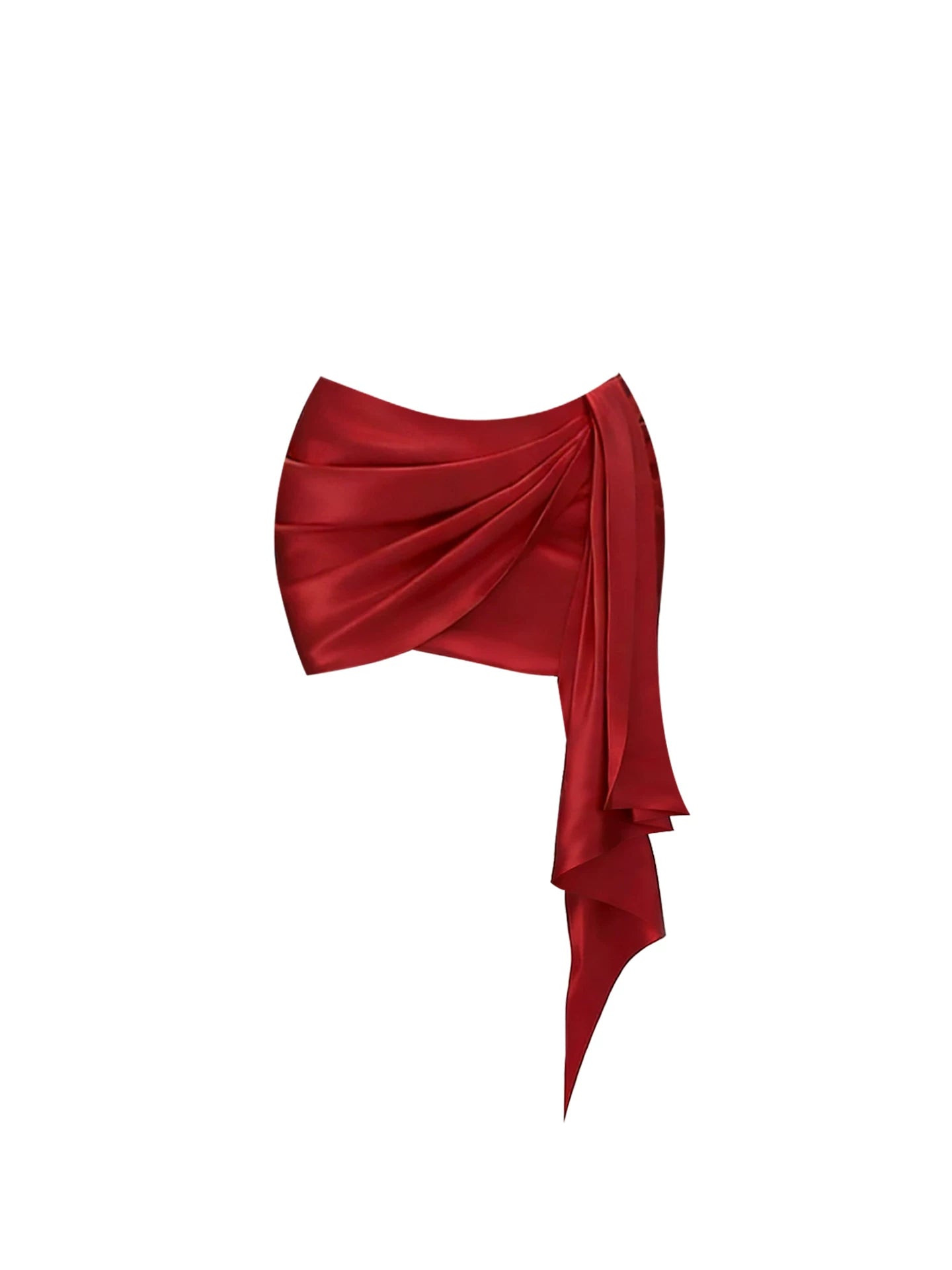 Simple Red Strapless Corset Draped Satin Bodycon Mini Skirt Chic 2-Piece Sheer Mesh Panels Asymmetric Hem Short Dress AP5866