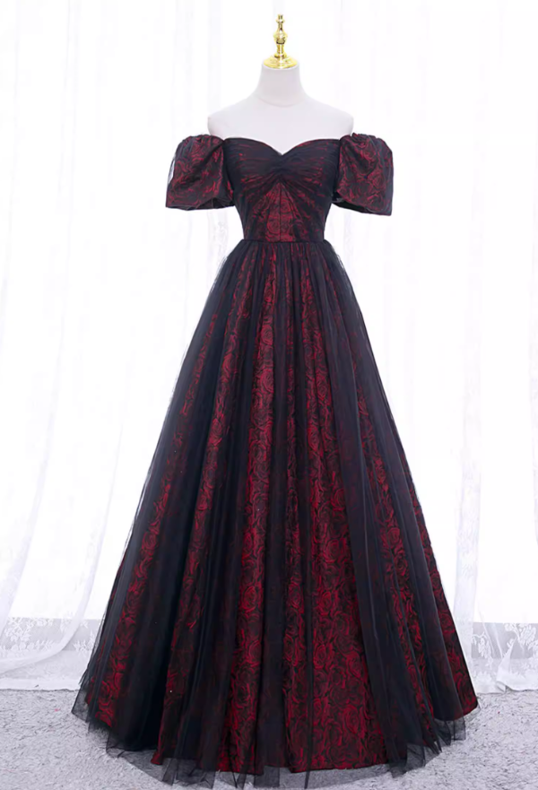 Gen Z Style A-Line Off-Shoulder Evening Gowns Floral Tulle Prom Dress AP5891