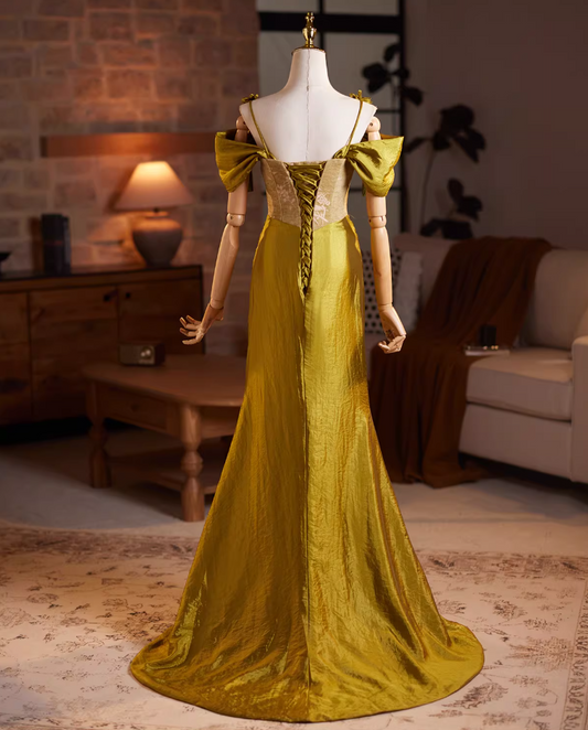 Novelty Off-Shoulder Mermaid Sweet 16th Dresses Draped Satin Jacquard Prom Dress AP5942