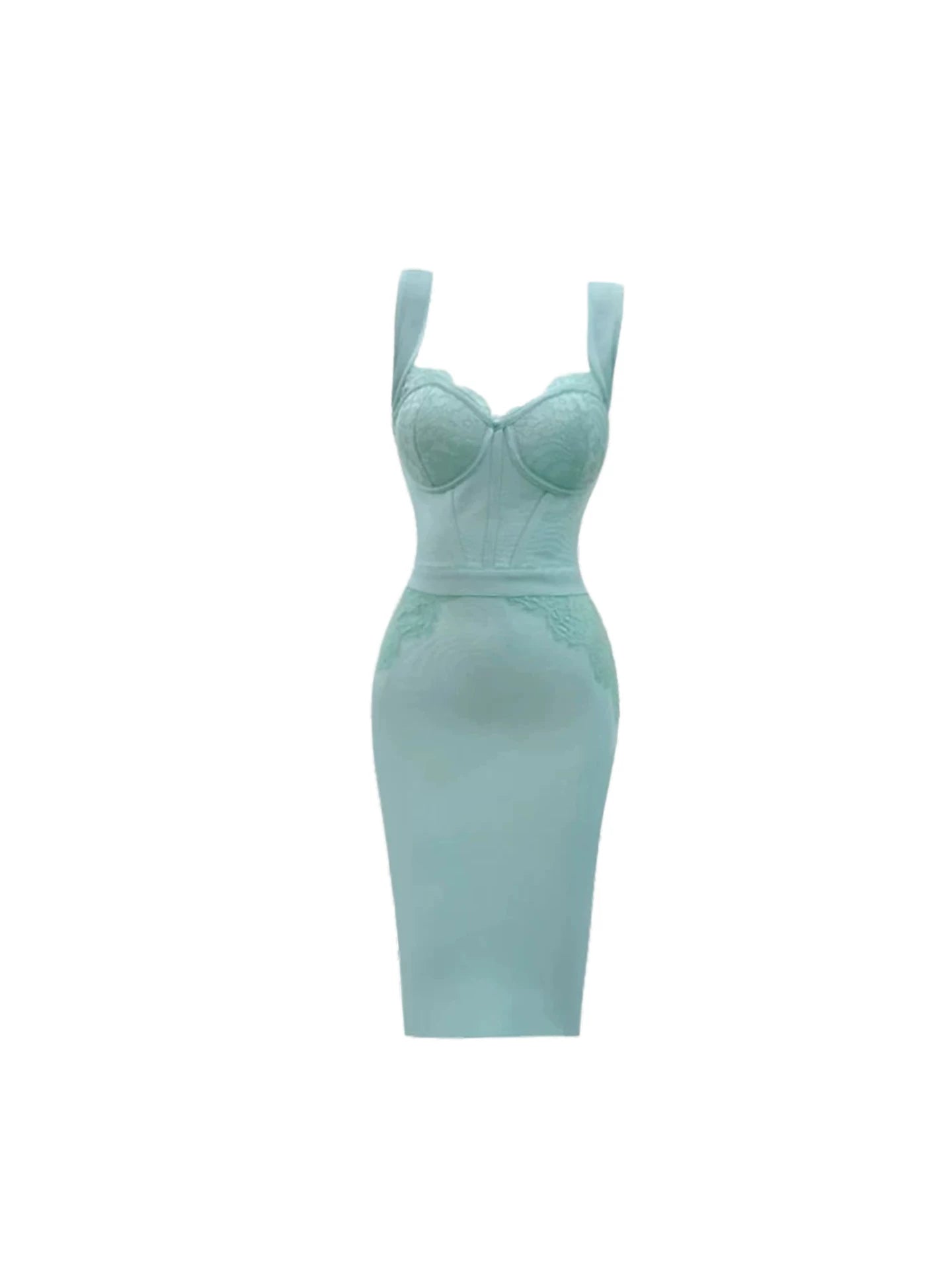 Dopamine Style Sweetheart Neckline Thick Spaghetti Straps Midi Dress Sexy Mint Green Structured Lace Applique Bust Sheath Long Dress AP5952