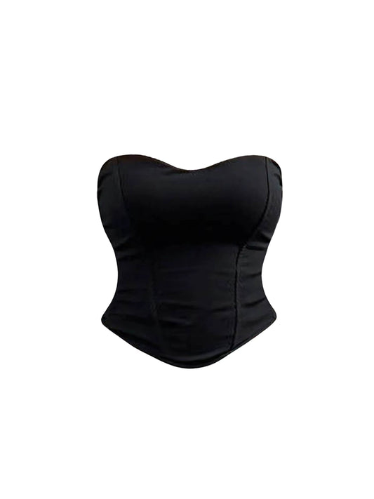 Trendy Strapless Corset Bodycon Two Piece Set Mini Skirt Glamorous Black Structured Bustier Silver Sequined Fitted Short Dress AP5959