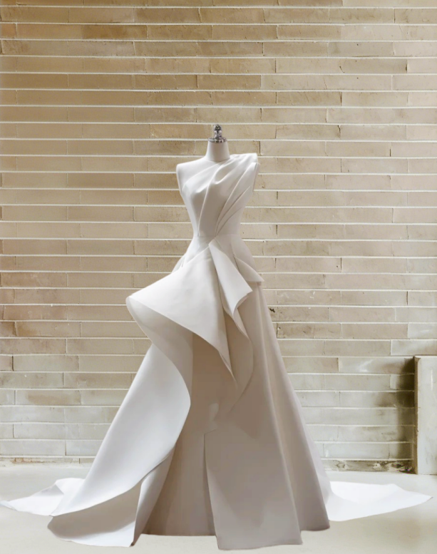 Dreamy One Shoulder A-Line Bridal Gowns Ruched Satin Wedding Dress AP6011