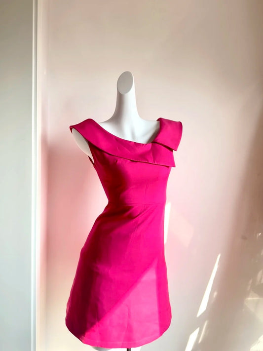 Vogue Asymmetric Neck A-Line Birthday Dresses Hot Pink Homecoming Dress AP6042