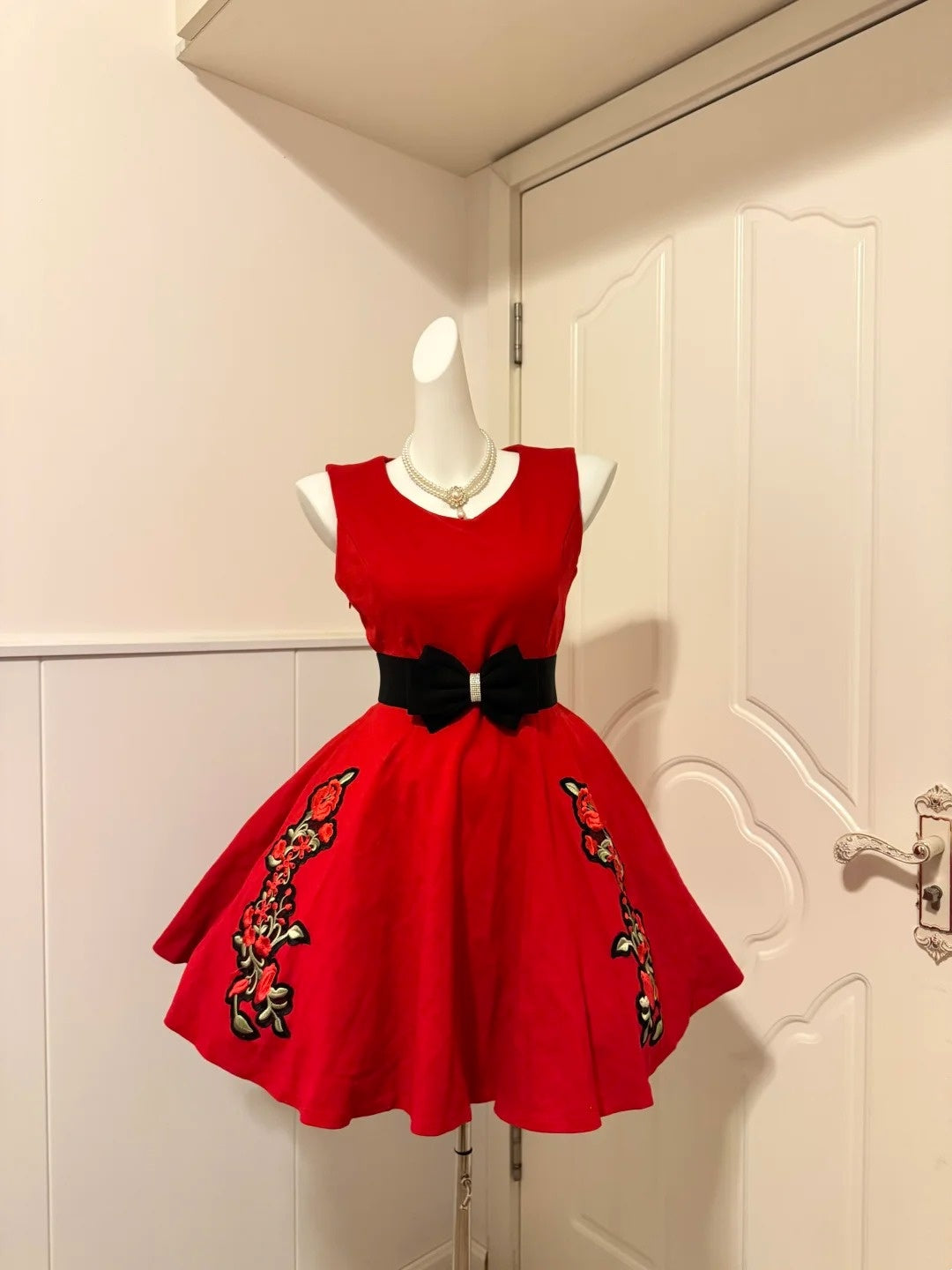 New Tendency Jewel Neck A-Line Birthday Dresses Appliques Bow Red Homecoming Dress AP6053