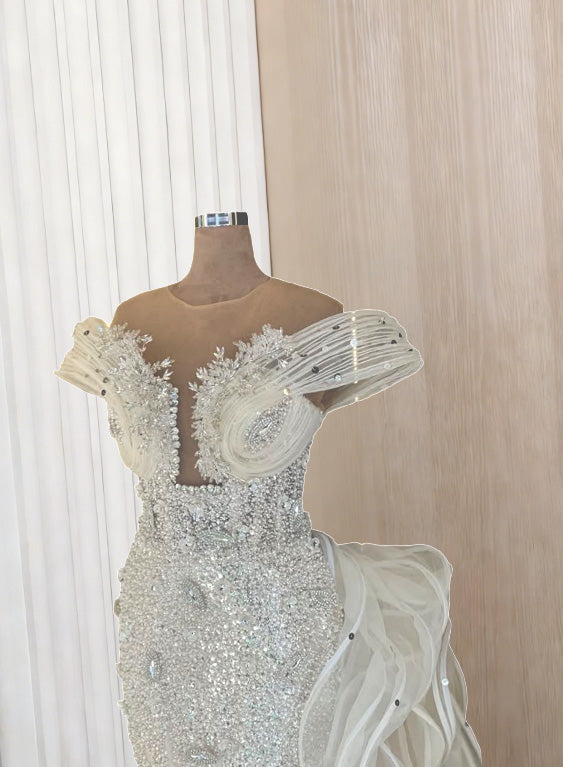 Eye-Catching Illusion Neck Mermaid Evening Dresses Sequins Beading Prom Dress AP6071