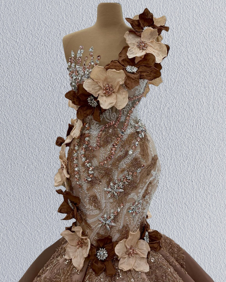 Adorable One Shoulder Mermaid Evening Dresses Rhinestones Handmade Flowers Sequins Prom Dress AP6195