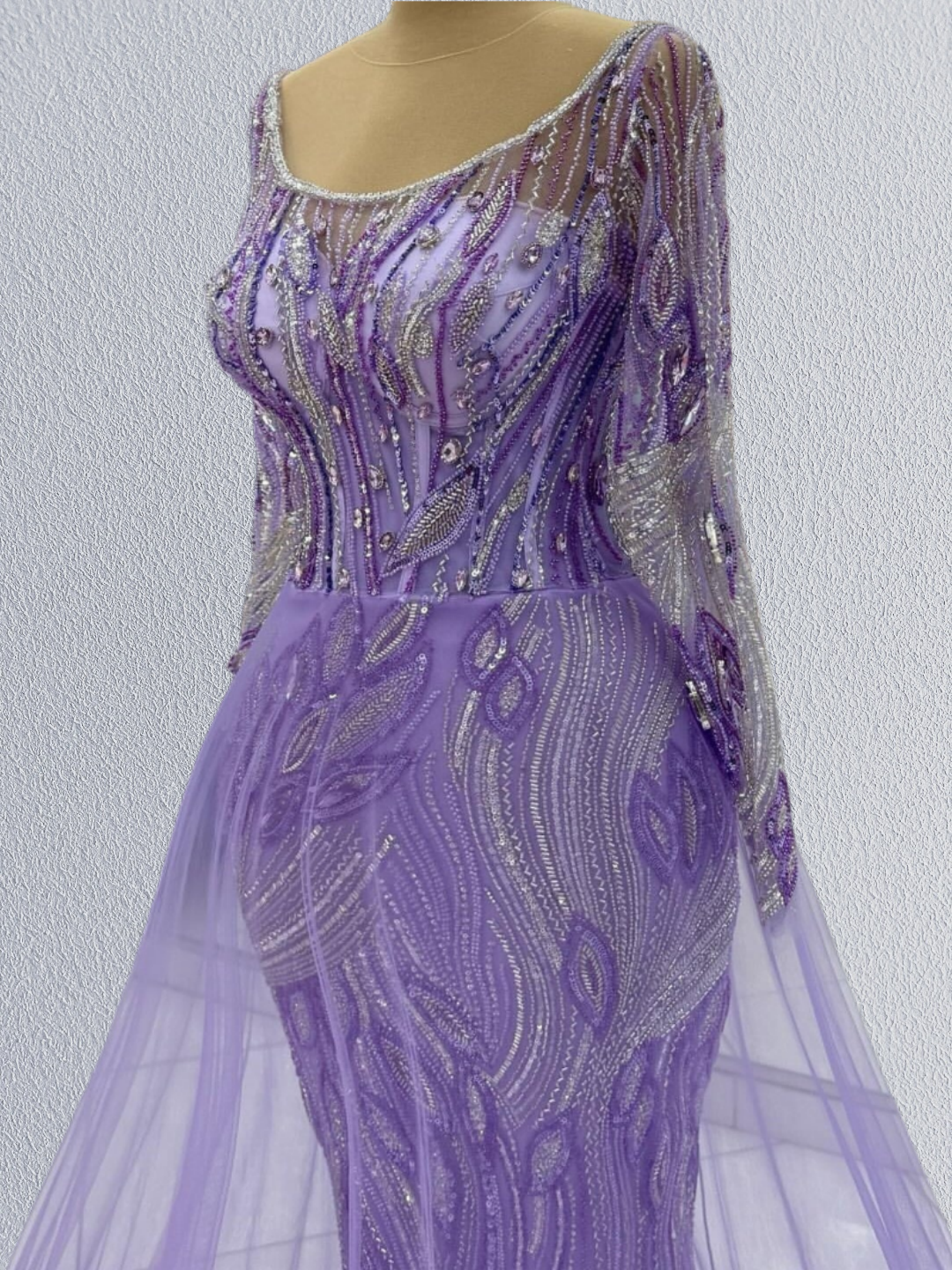 Trendy A-Line Jewel Neck Ruffled Tulle Sweet 16th Dresses Long Sleeve Sequins Crystals Prom Dress AP6202