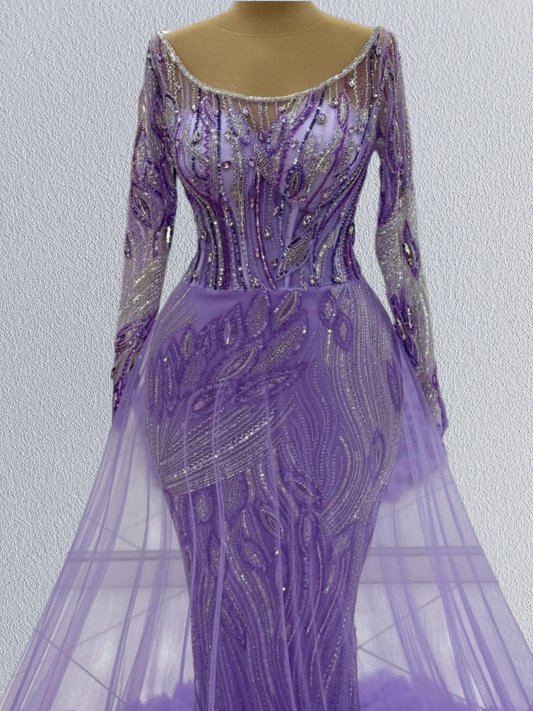 Trendy A-Line Jewel Neck Ruffled Tulle Sweet 16th Dresses Long Sleeve Sequins Crystals Prom Dress AP6202