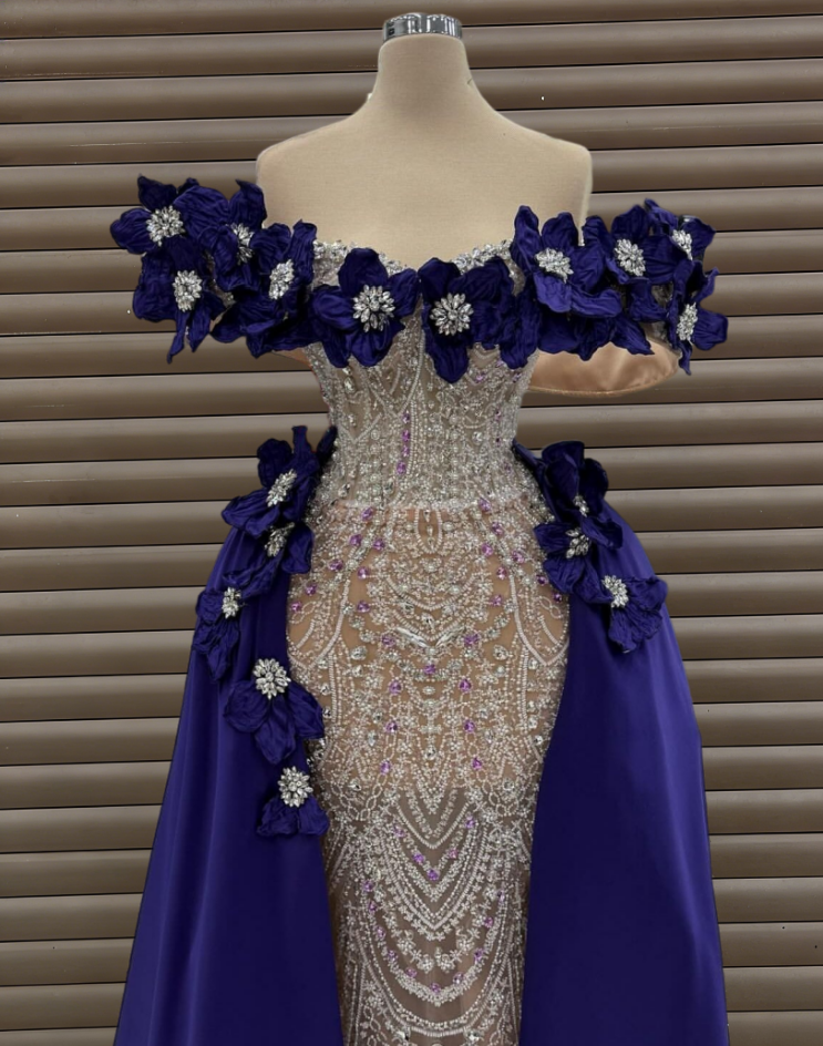 Attractive A-Line Off-Shoulder Evening Dress Appliques Beading Crystals Prom Dress AP6203