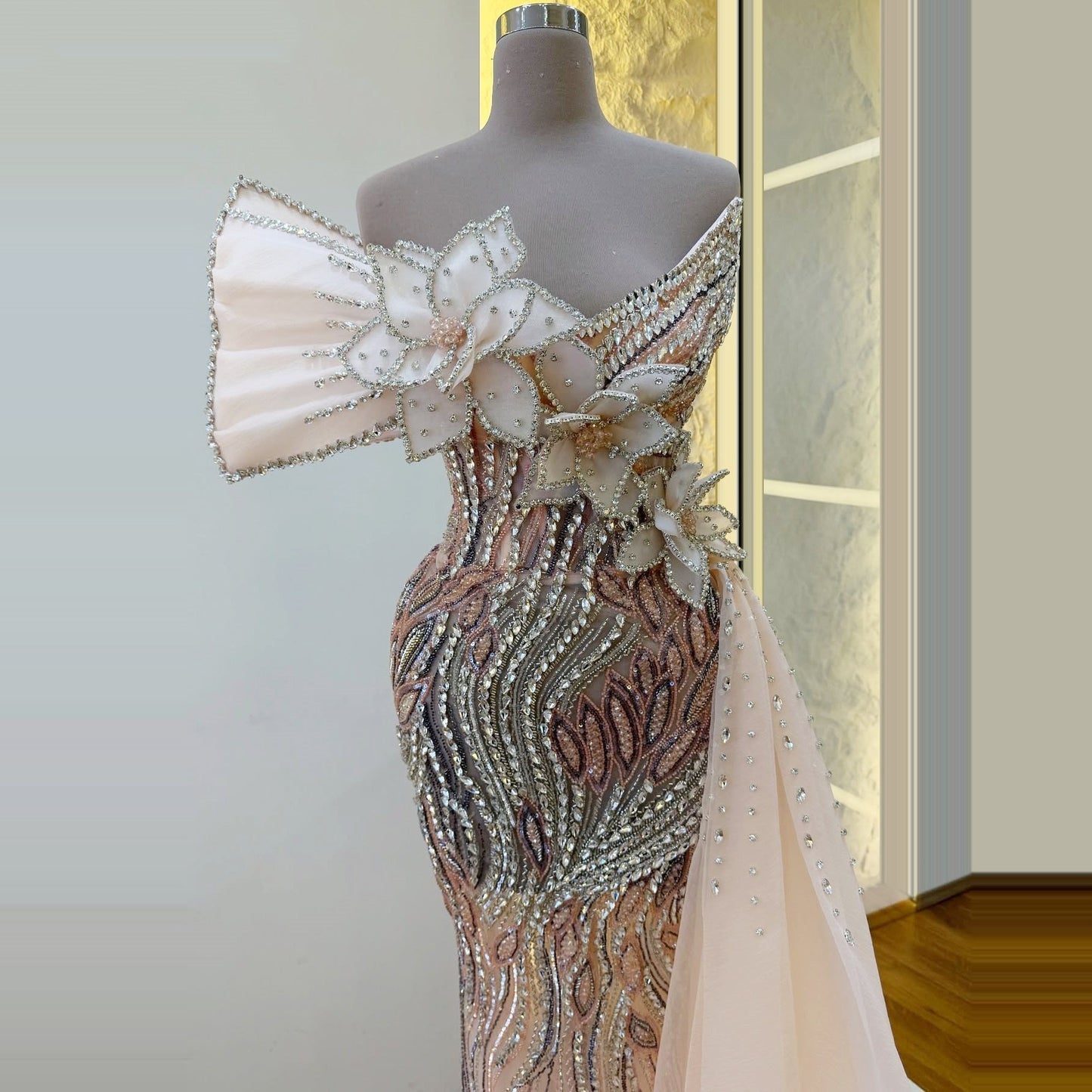 Glam Strapless Sheath Sweet 16th Dresses Handmade Flowers Crystals Beading Prom Dress AP6267