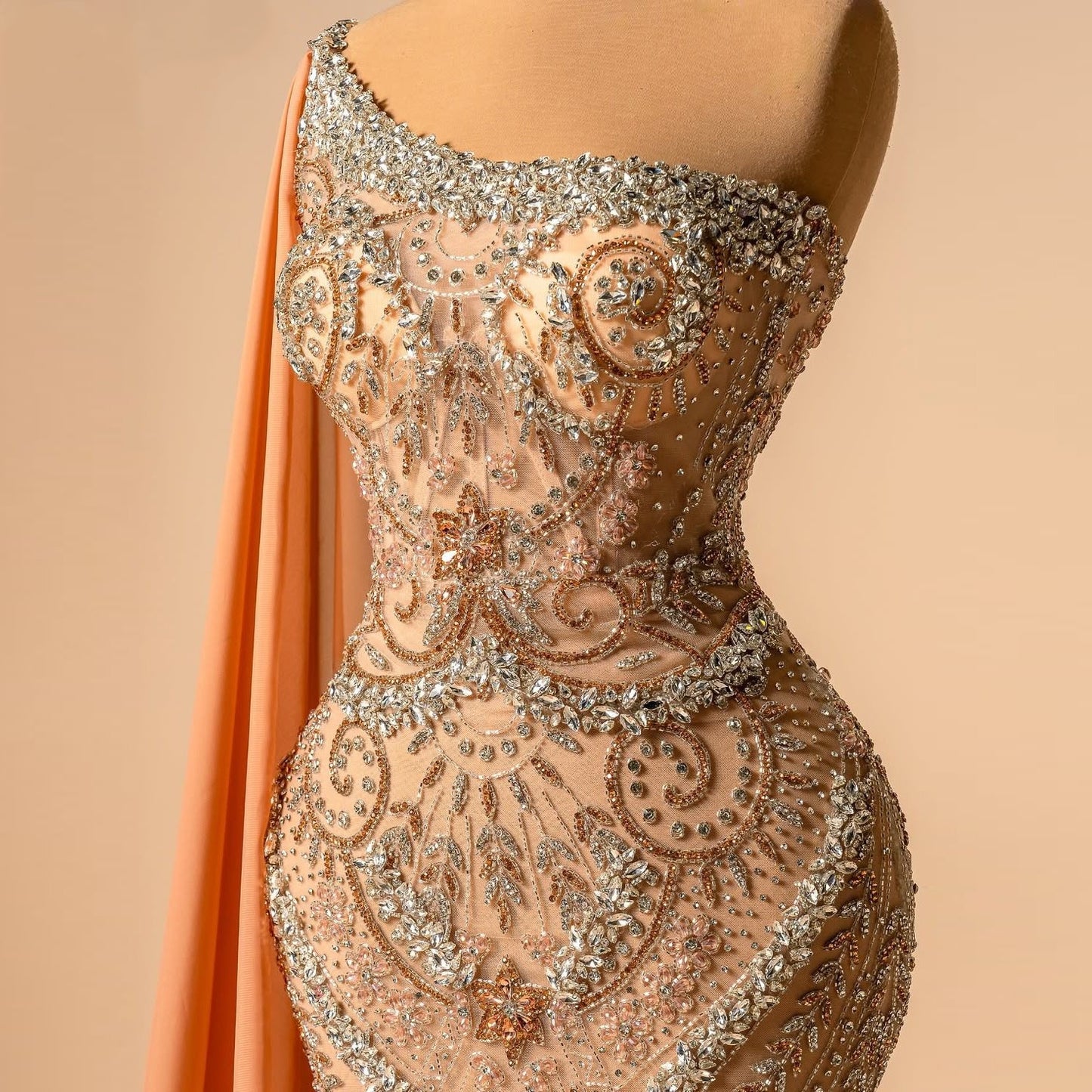 Fitted One Shoulder Sheath Evening Gowns With Sash Crystals Beading Prom Dress AP6282