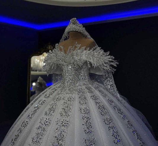 Refined A-Line Off-Shoulder Beading Sequins Engagement Gowns Rhinestones Wedding Dress AP6304