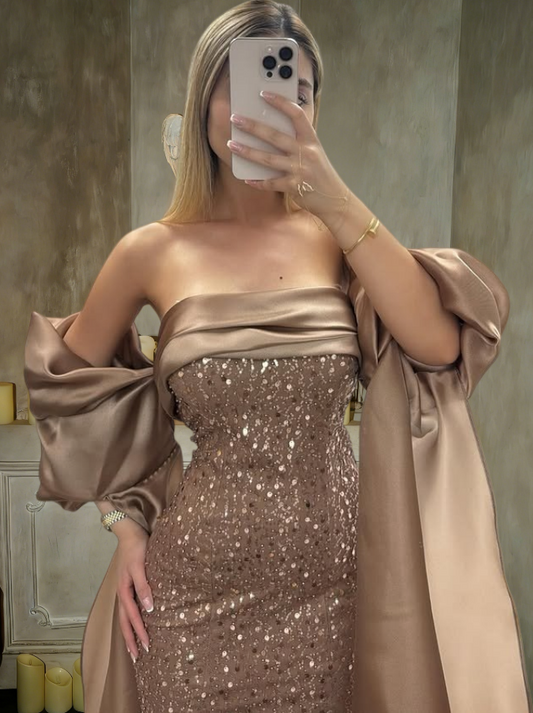Lustrous Off-Shoulder Sheath Evening Dress Sequins Long Prom Dress AP6322