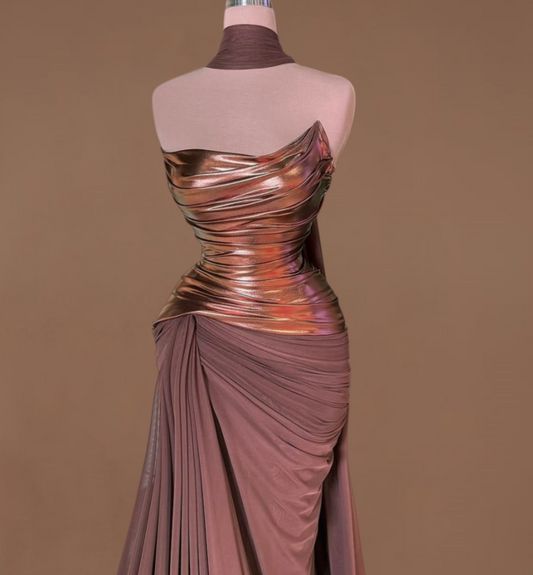 Fashionable Sheath Pleated Sweet 16th Dresses Strapless Prom Dress AP6348