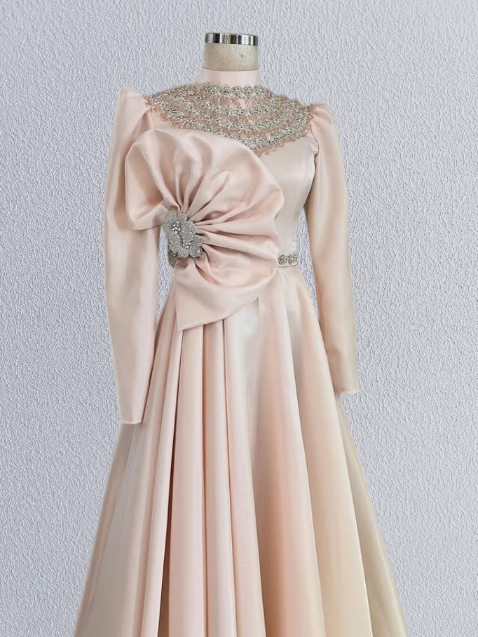 Fairy A-Line Long Sleeve Sweet 16th Dresses High Collar Beading Prom Dress AP6377