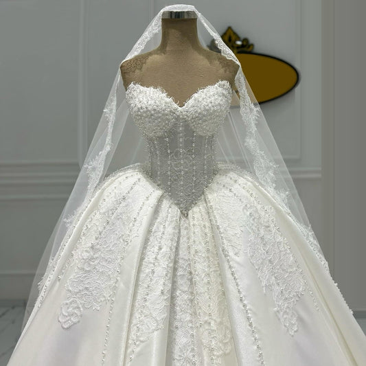 Lovely Strapless A-Line Bridal Gowns Lace Beads Wedding Dress AP6379