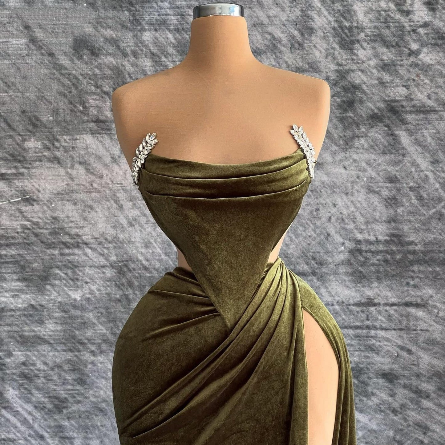 Fancy Sheath High-Slit Evening Dresses Strapless Beading Prom Dress AP6442
