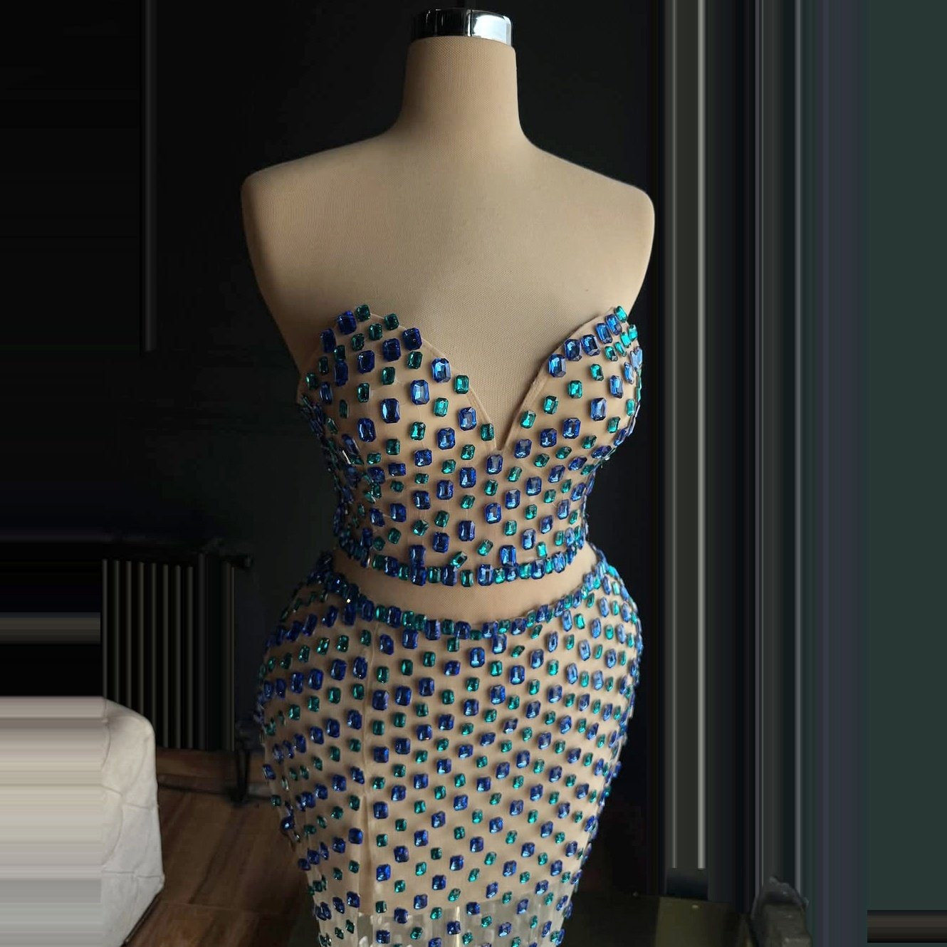 Boho-Inspired Sheath Strapless Evening Dresses Crystals Cutout Prom Dress AP6467