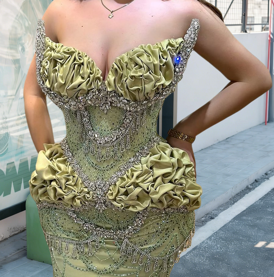 Enticing Strapless Ruffles Sweet 16th Mermaid Dresses Sequins Crystals Prom Dress AP6477