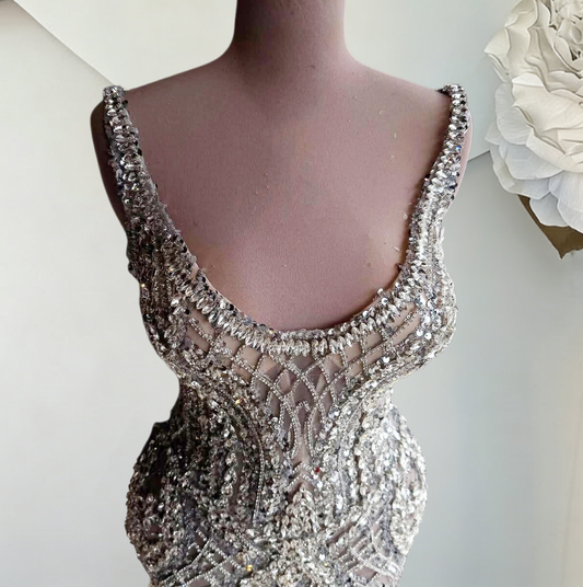 Cozy Spaghetti Straps Crystals Evening Dresses Sequins Sheath Prom Dress AP6484