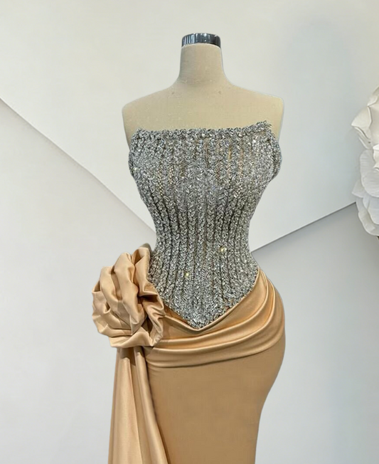 Unique Strapless Sheath Sweet 16th Dresses Handmade Flower Beading Prom Dress AP6509