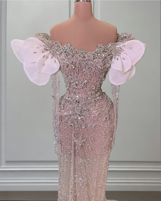 Attractive Off-Shoulder Sheath Sweet 16th Dresses Beading Long Sleeve Crystals Prom Dress AP6522