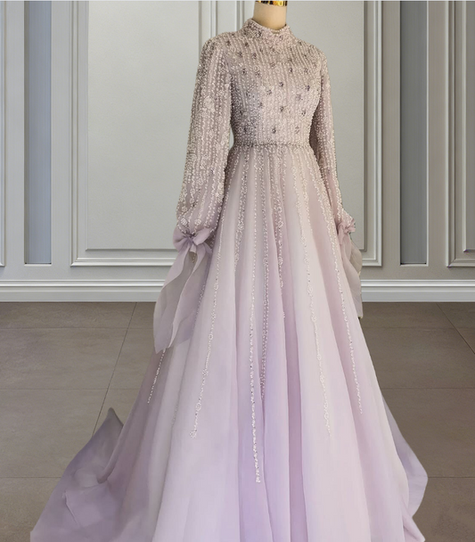 Pretty Long Sleeve High Collar Beading Sweet 16th Dresses A-Line Crystals Sequins Prom Dress AP6528