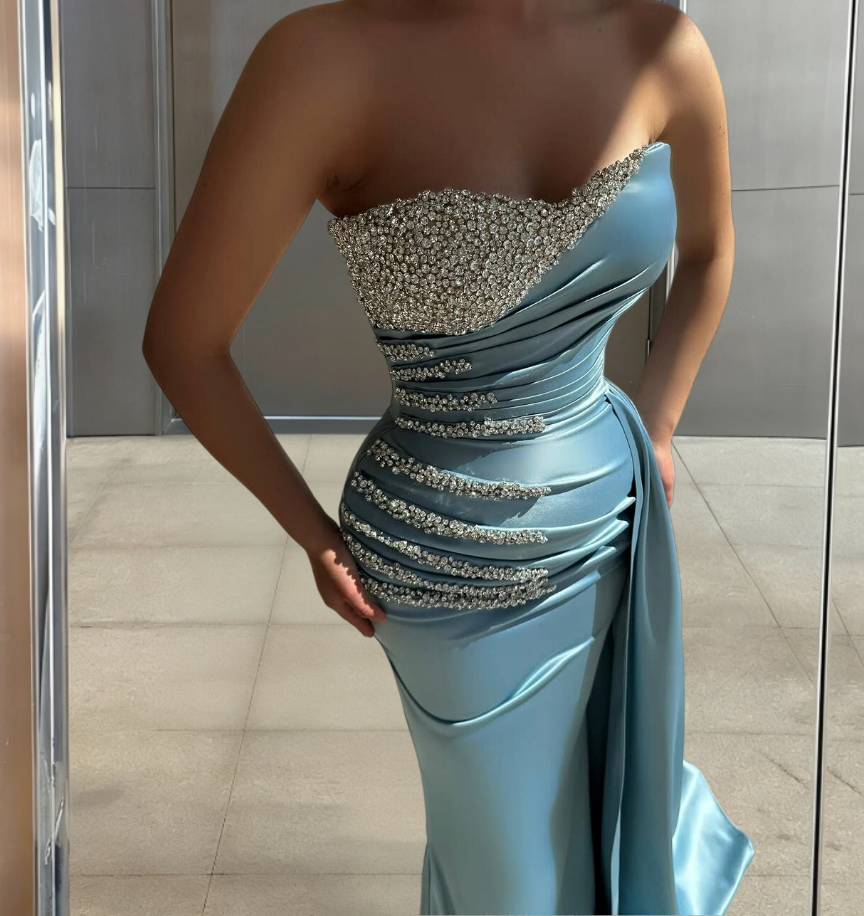 New Tendency Sheath Strapless Sweet 16th Dresses Rhinestones Prom Dress AP6537