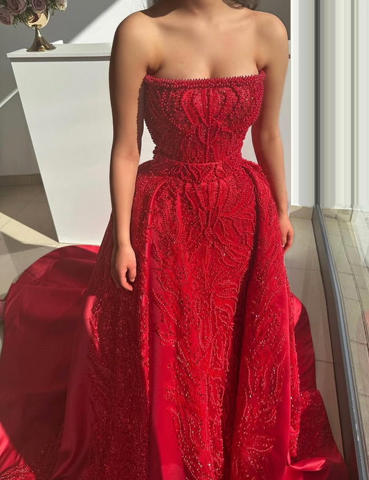 Fairy A-Line Strapless Sweet 16th Gowns Beading Red Prom Dress AP6539
