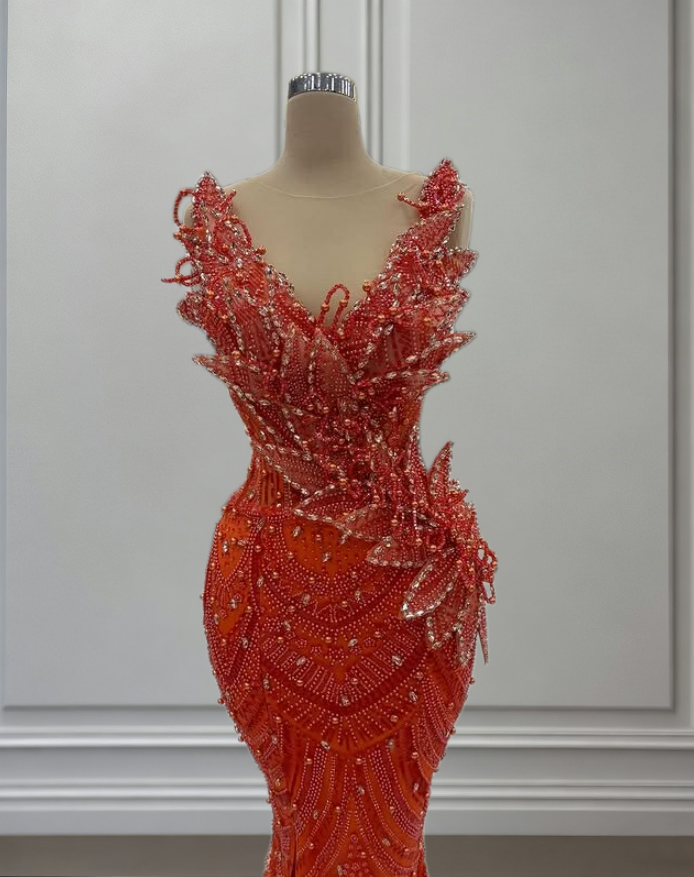 Ethereal Prom Dress Illusion Neck Beading Slit Evening Mermaid Dress AP6574