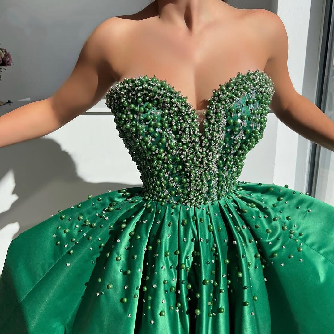 Glam Prom Dress Slit A-Line Strapless Beading Evening Dress AP6577