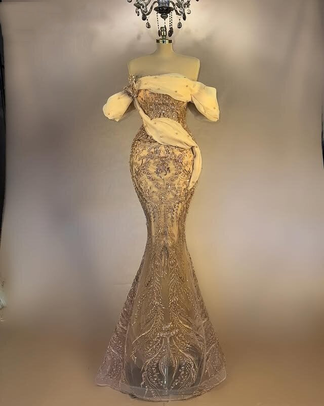 Princess Prom Dress Off-Shoulder Beading Mermaid Evening Dress AP6605