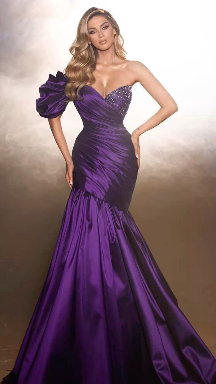 Artistic Purple Prom Dress Inspo One Shoulder Evening Party Gown Sequins Mermaid Formal Dress AP6664