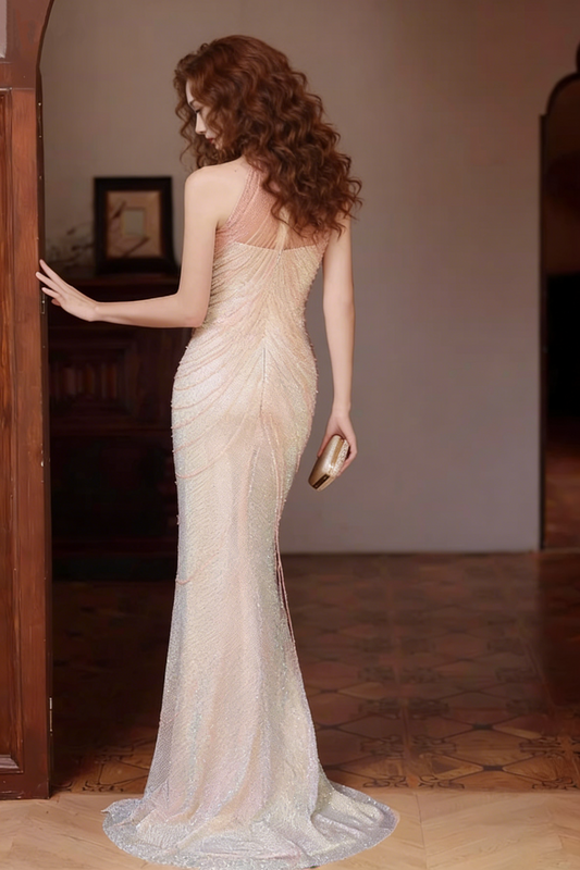 Alluring Prom Dress Mermaid Halter Neck Sequins Evening Dress AP6668
