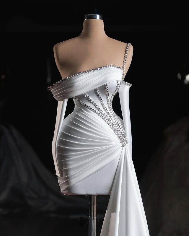 Fashionable Long Sleeve Wedding Dress Sheath Beaded Short Bridal Outfits AP6678