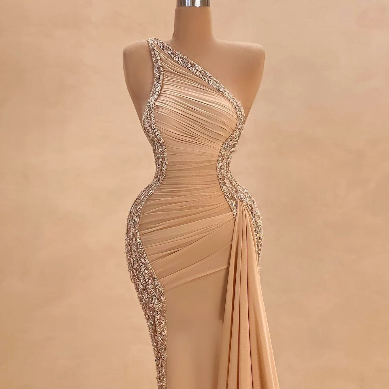 Flattering One Shoulder Prom Dress Inspo Sheath Long Dress Crystals Sequins Formal Outfits AP6690