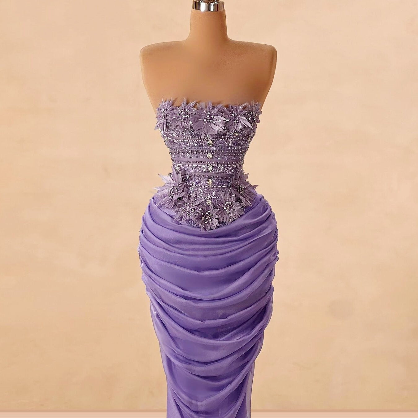 Sexy Purple Prom Dress Aesthetic Strapless Sheath Evening Outfit Appliques Beaded Formal Dress AP6693