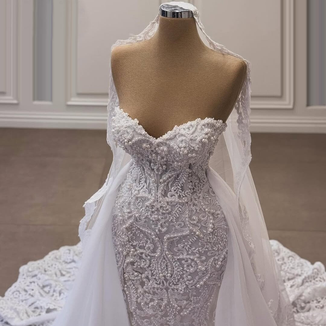 Y2K Style Strapless Wedding Dress A-Line Beaded Bridal Gown AP6703