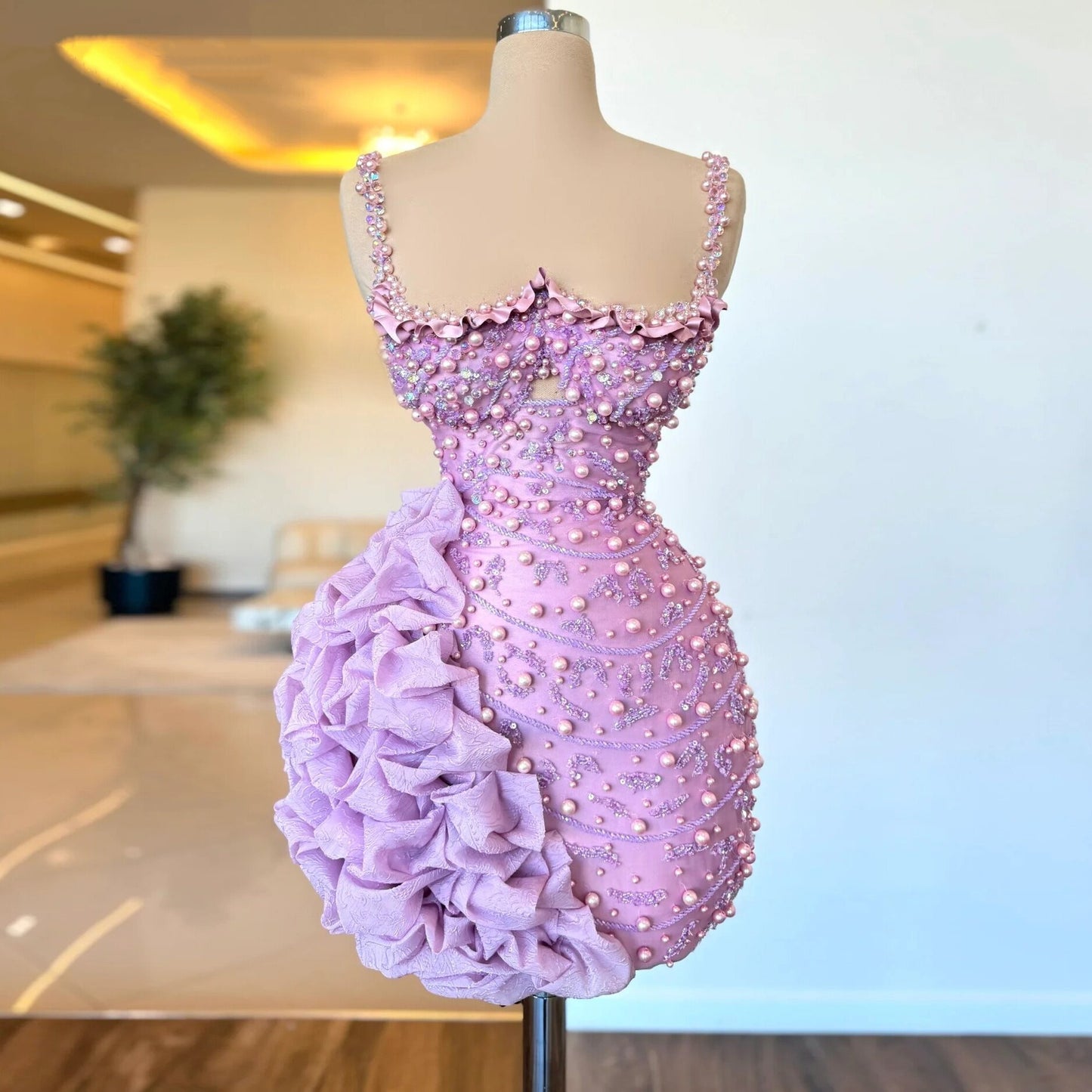 Lovely Lilac Purple Homecoming Dress Sheath Spaghetti Strap Sequins Birthday Outfit AP6711