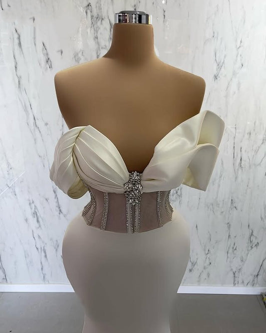 Fascinating Off-the-Shoulder Wedding Dress Beaded Mermaid Bridal Gowns AP6719