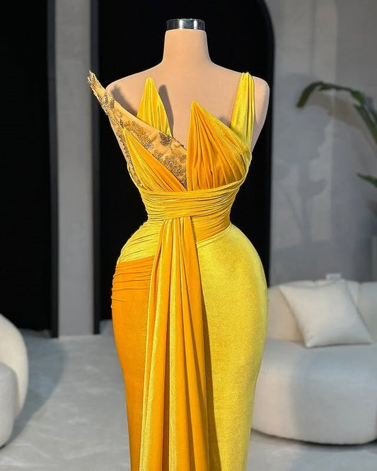 Fresh Sheath Yellow Prom Dress Inspo One Shoulder Sequins Evening Dress AP6725