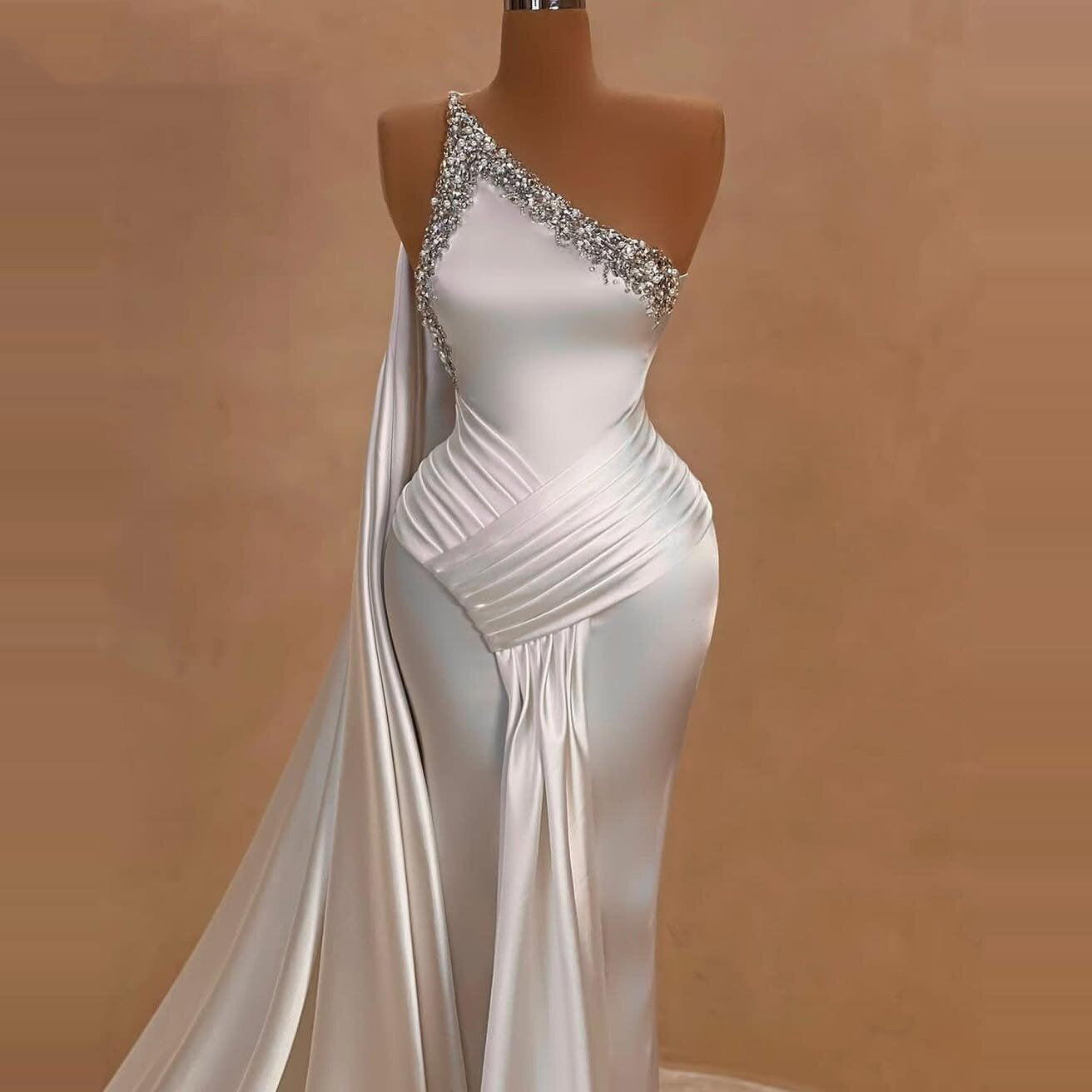 Ornate One Shoulder Beaded Wedding Dress Sheath Bridal Outfits AP6738